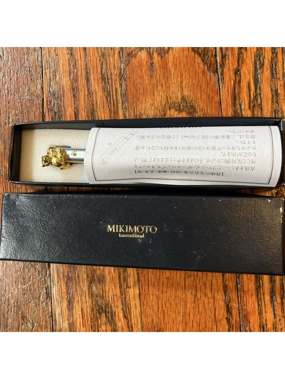 Mikimoto International Bear Pearl Ballpoint Pen Paw Print Gold Tone Box Japan
